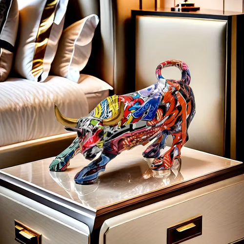1pc Bold Graffiti Bull Statue