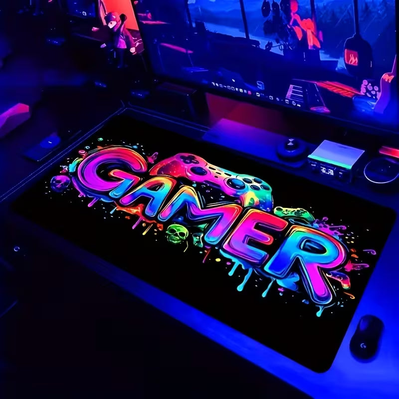 One Large Gaming Mouse Pad Featuring a UV Reactive Rubber Base